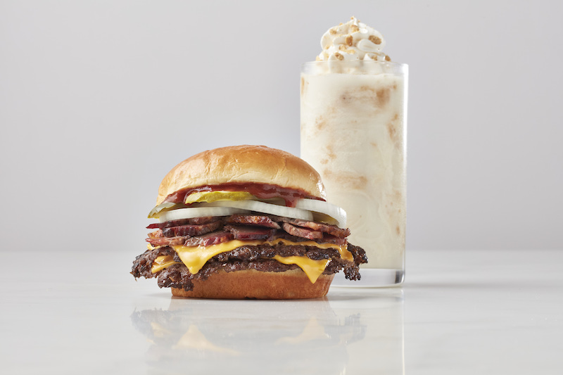 Freddy’s bbq brisket steakburger with cheese and a key lime concrete topped with whipped cream